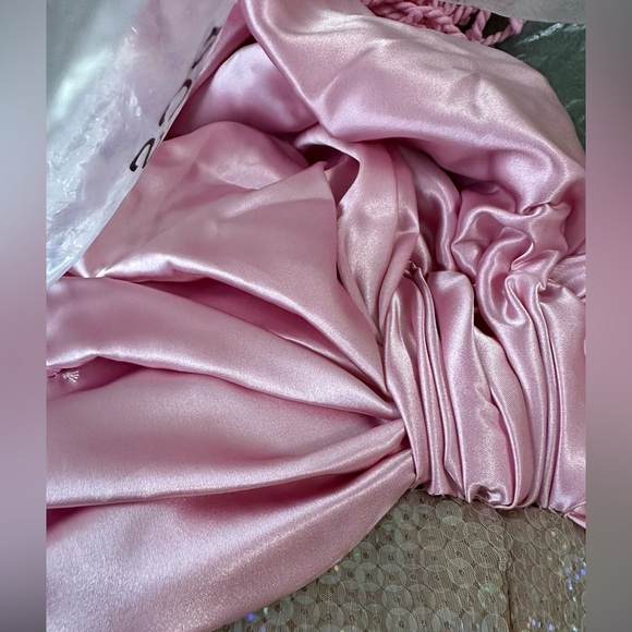 Bronx & Banco Pink Satin Strapless Sequin Tassel High Slit Gina Gown S NWOT - Picture 7 of 14